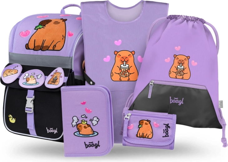 baagl училищен комплект zippy Капибара – ученическа чанта, несесер, торбичка, престилка и портмоне