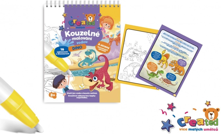 Вълшебно рисуване с вода – блок, 4 листа – Dinosauři