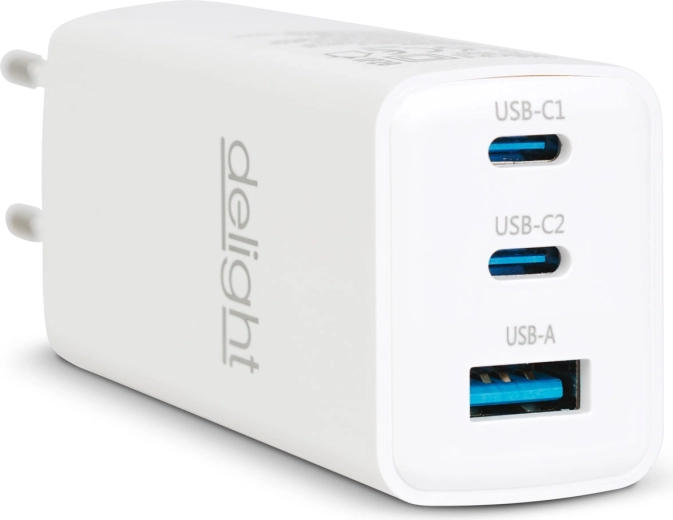 Мрежов адаптер с USB-A 20 W и USB-C PD 45 W, бял