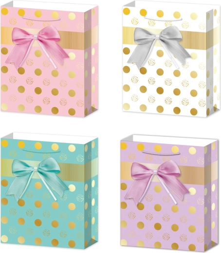 Gift Bag L with Bow and Polka Dots