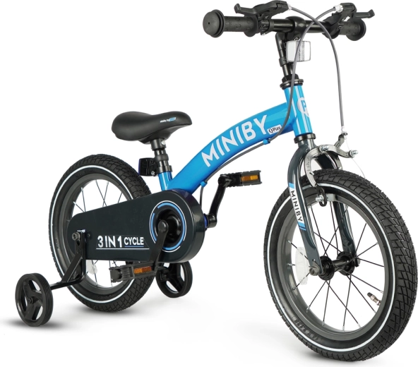 Qplay детско колело Miniby 3в1 синьо (14")