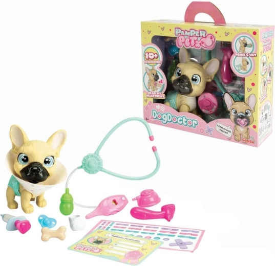 PAMPER PETZ figure veterinary set with French Bulldog