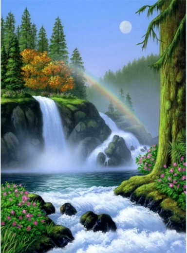 Диамантена мозайка (diamond painting) водопад с дъга 30 × 40 см - 1 брой