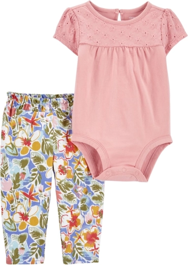Carter's 2-piece baby set: short-sleeve bodysuit and leggings Pink Embroidery – 3m