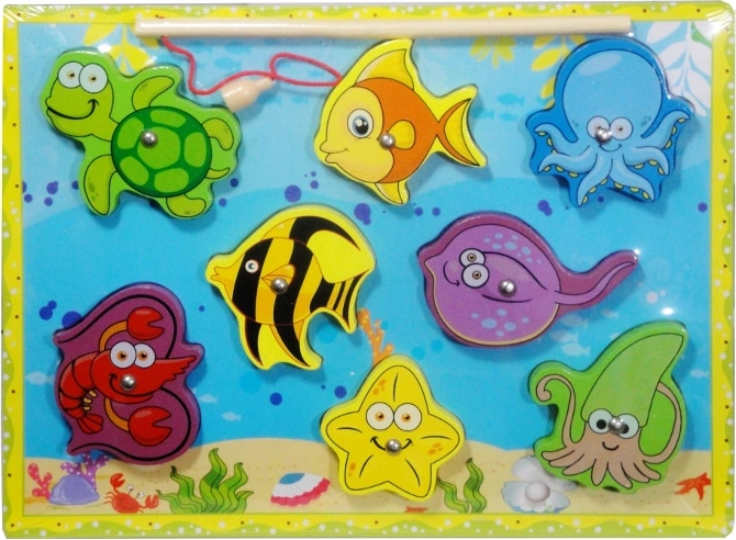 Wooden puzzle with magnetic rod – sea animals