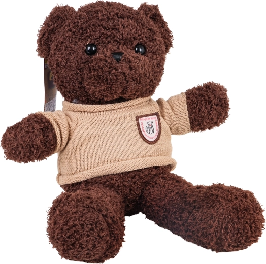 Plush brown teddy bear in a sweater