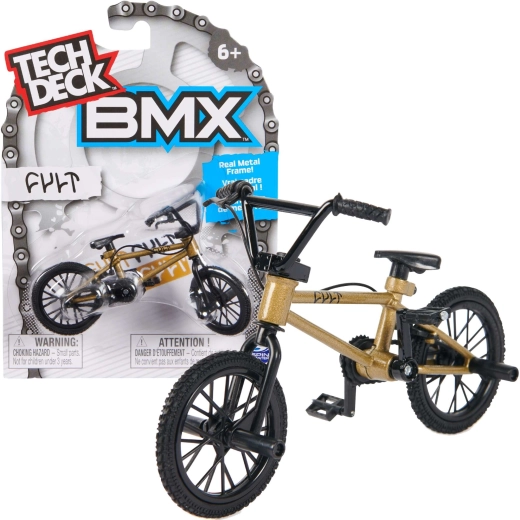 Tech Deck finger bike BMX gold Cult with stickers – outlet, slightly warped rear wheel