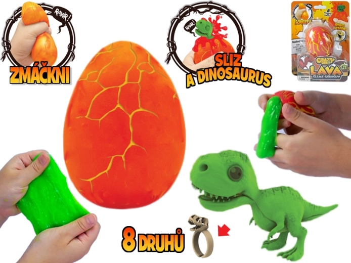 Crazy Dino яйце със слуз, динозавърска фигурка и пръстен
