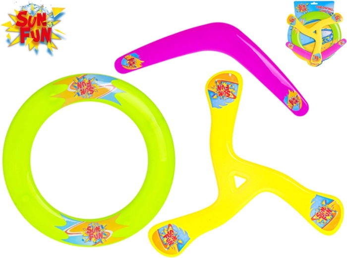 Комплект летящи дискове SUN FUN – фризби, пръстеновиден диск и бумеранг