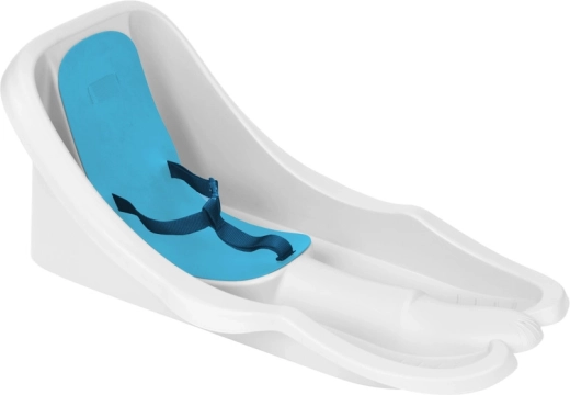 Детска шейна с облегалка и колан, бяла със синя седалка