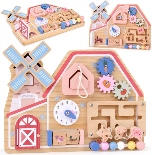 Wooden Farm Activity Board with Sensory Maze