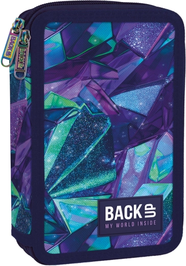 Double-compartment school pencil case with supplies BackUP Crystal