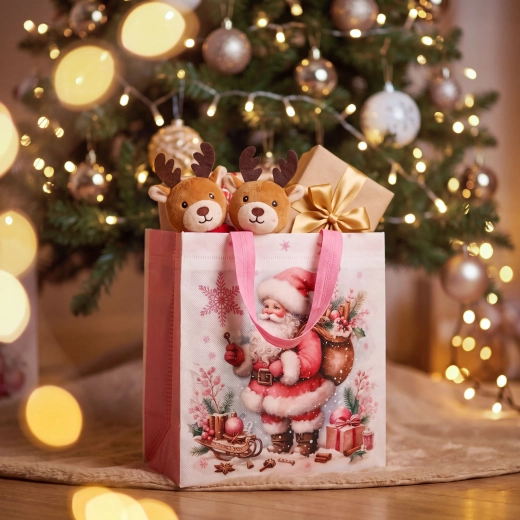 Christmas gift bags made of non-woven fabric, 23 × 22 × 11 cm, 12 pcs