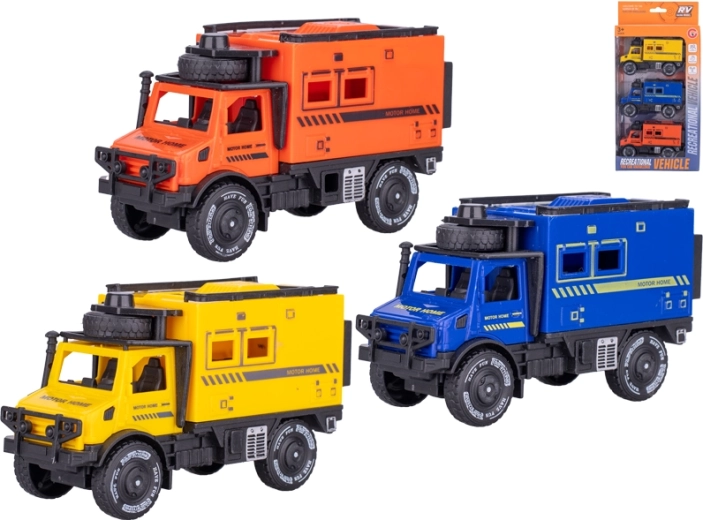 Set of three 11.5 cm off-road cars with pull-back motor