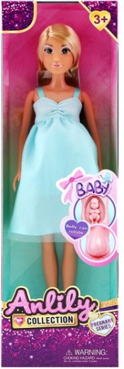 Pregnant doll in a blue dress, 30 cm