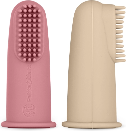 Petite&Mars set of silicone finger toothbrushes Rose & Sand, 2 pcs