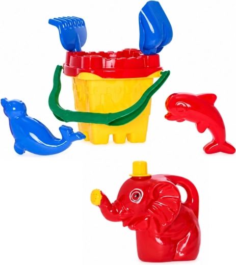 Sandcastle set – bucket, sieve, watering can, molds, shovel and rake (7 pcs)