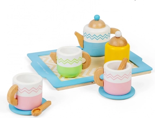 Bigjigs Toys дървен чаен комплект с поднос
