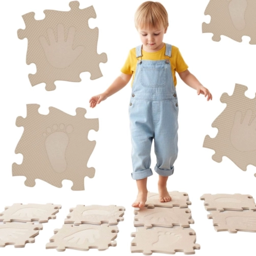 Woopie sensory orthopedic puzzle mat for hands and feet, 16 pieces, beige