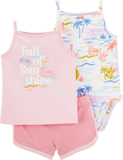 CARTER'S 3-piece set: tank-top bodysuit, top and shorts for girls - 1 piece – 9m