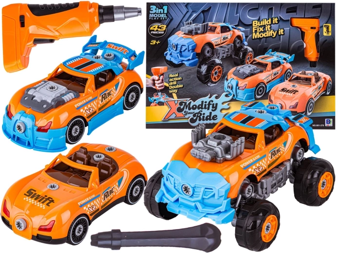 Разглобяема и сглобяема кола 3в1 тунинг с акумулаторна отвертка (monster truck) - 1 брой