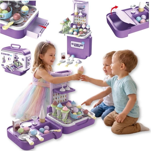 TinyMini Children's Ice Cream Shop in a Suitcase 3-in-1, 62 Pieces