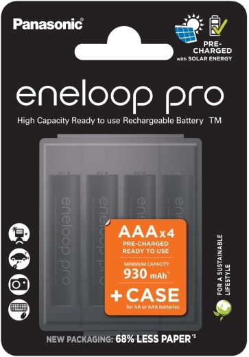 Акумулаторни батерии AAA PANASONIC Eneloop Pro + кутия за съхранение, 4 бр.