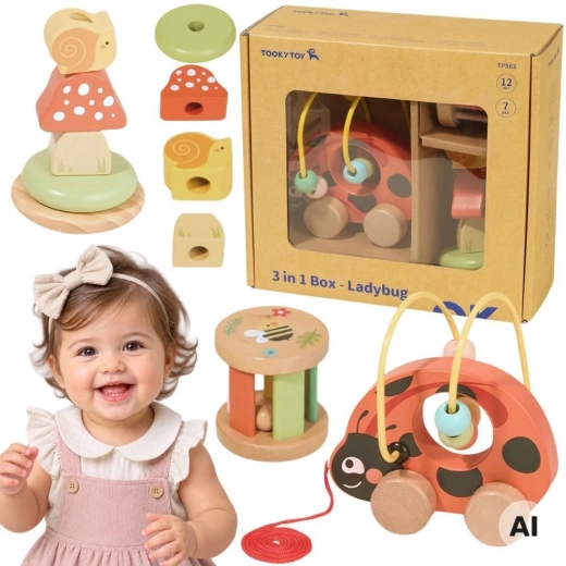Дървен образователен комплект калинка 3 в 1 (8 части) TOOKY TOY