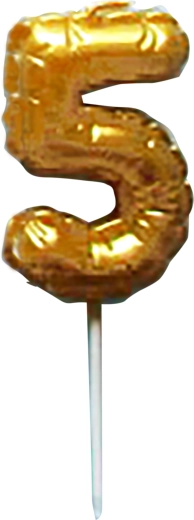 Свещ за торта с цифра 5, златна, със шишче за забождане, 6 см