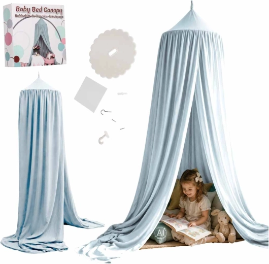 Blue hanging canopy for children over the bed