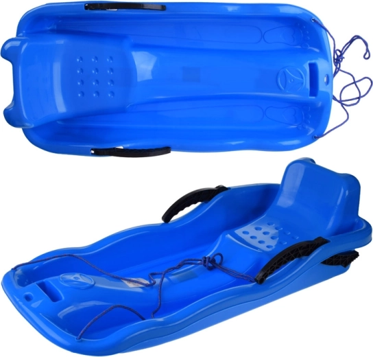 Plastic snow sled with rope and brakes, pink – blue