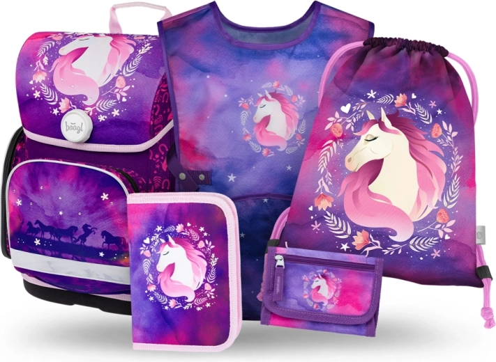 Baagl School Set 5 Pieces Ergo Horse – satchel, pencil case, shoe bag, apron and wallet