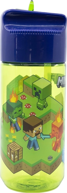 Детска бутилка за вода със сламка Minecraft зелено-синя