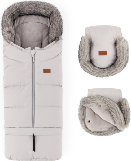 Petite&Mars winter set: Arctic 4in1 footmuff + Furry stroller gloves, color champagne shower