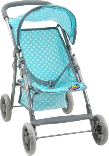 Mint polka-dot doll stroller with basket
