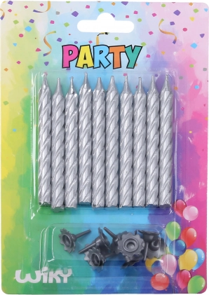 Комплект свещички с поставки, сребристи, 10 + 10 бр.