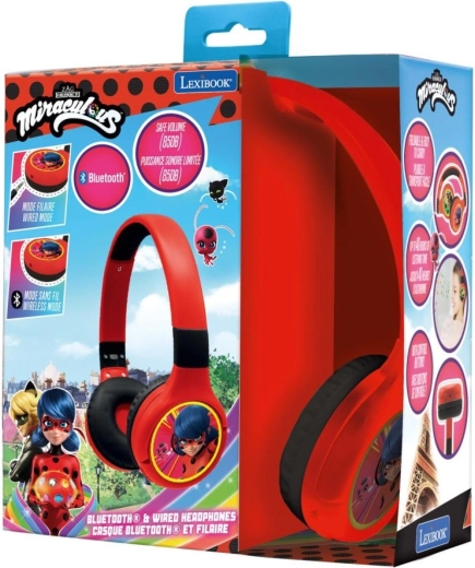 Kids Wireless Headphones Miraculous: Ladybug and Cat Noir, foldable, volume limit 85 dB
