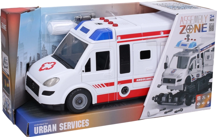Screw-Together Ambulance with Light and Sound Effects, 31 cm