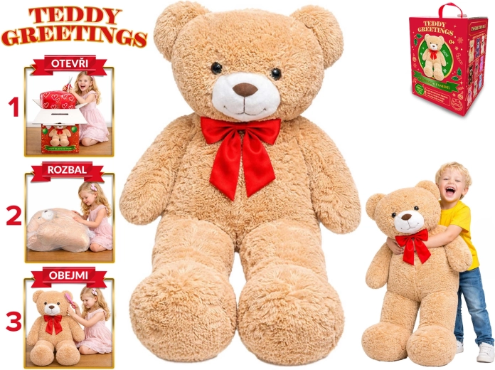 Плюшено мече Teddy Greetings с панделка, 120 см, бежово
