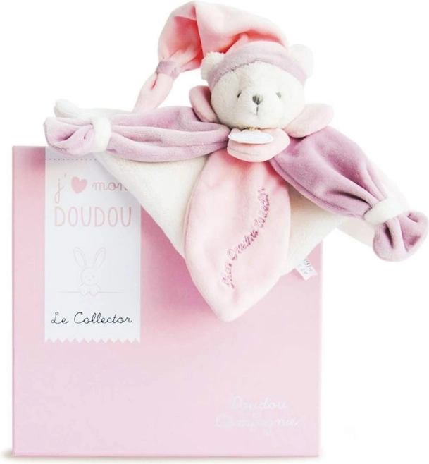 Подаръчен комплект Doudou – розово плюшено гушкалче мече 24 см