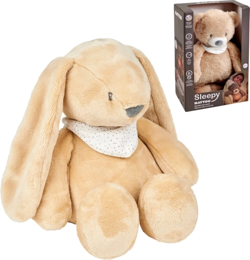 NATTOU плюшен успокоител за сън със светлина и сензор за плач Sleepy Bunny pale brown