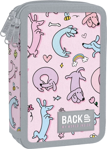 School three-compartment pencil case with supplies BackUP Cute Dogs