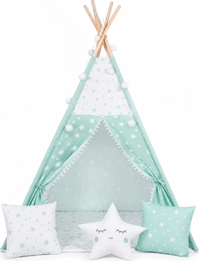 Nukido Children's Mint Tipi Tent with Lights and Stars