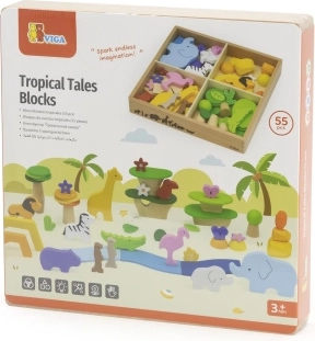 VIGA Wooden Blocks Colorful Tropical Stories 55 Pieces