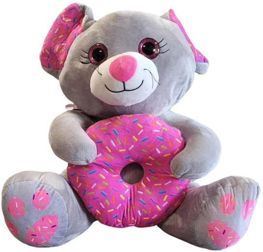 Plush gray mouse with donut 45 cm