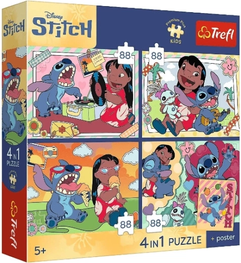 Премиум детски пъзел Stitch – 4×88 части (космически мотив)