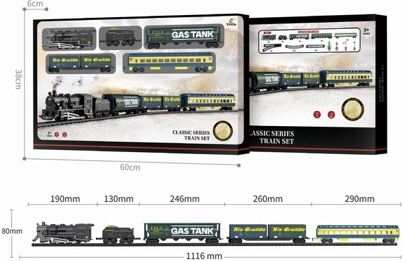 Railway set with steam locomotive and carriages