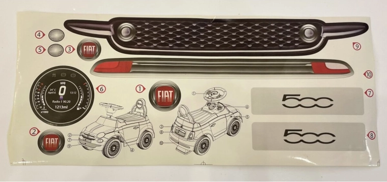 Decorative Sticker Set for the Fiat 500 Ride-On Car