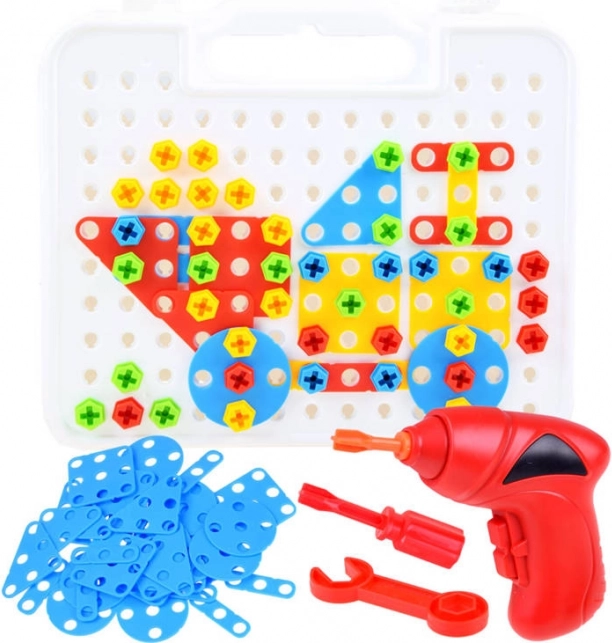 Голям комплект конструкторни строителни елементи в куфарче с бормашина, 268 части