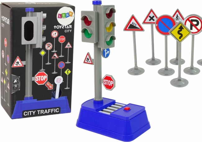 Детски комплект пътни знаци и светофар със светлини и звуци 23 см